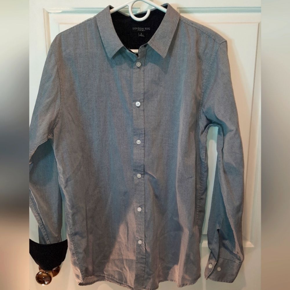 London Fog Gray Button Down Long Sleeve Shirt size Large